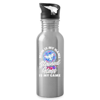 Stained Glass Art Stained Glass Artist - Water bottle with straw - silver - Right