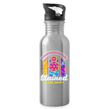 Stained Glass Art Stained Glass Artist - Water bottle with straw - silver - Right