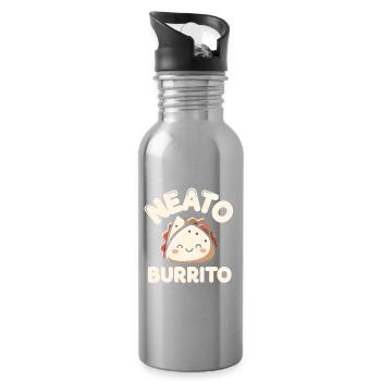 Neato Burrito Cute Food Pun - Water bottle with straw - silver - Right