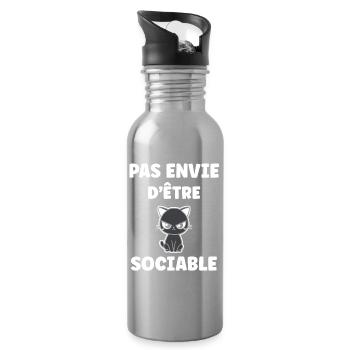 Pas envie d'être sociable - Chat grognon - Water bottle with straw - silver - Right