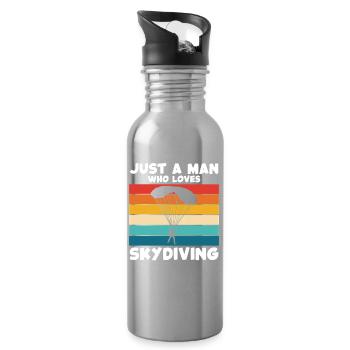 Skydiving Retro Rainbow - Water bottle with straw - silver - Right
