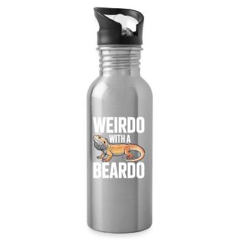 Weirdo mit Bartkind - Trinkflasche mit integriertem Trinkhalm - Lightsilver - Rechts