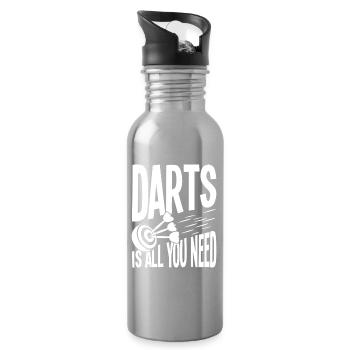 Darts Is All You Need, Funny Dart Spruch - Water bottle with straw - silver - Right