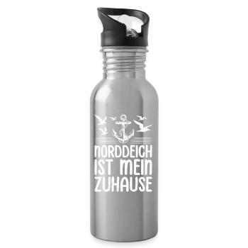 NORDDEICH IST MEIN ZUHAUSE Nordsee Urlaub Lustig - Trinkflasche mit integriertem Trinkhalm - Lightsilver - Rechts