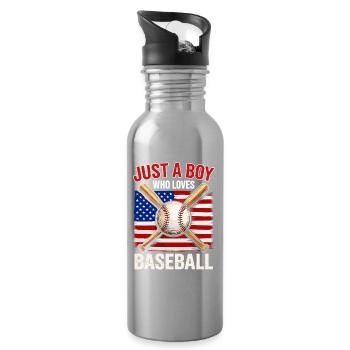 Boy loves baseball and flag - Water bottle with straw - silver - Right