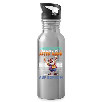 Grandpa NEVER UNDERESTIMATE AN OLD MAN - Water bottle with straw - silver - Right
