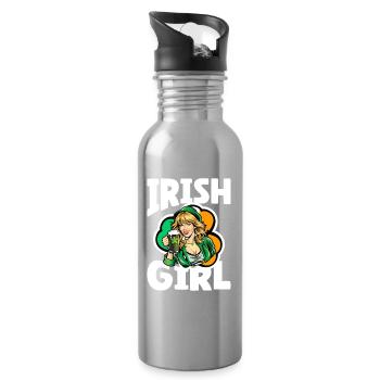 Irish Girl with Green Shamrock - Water bottle with straw - silver - Right