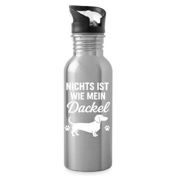 Dachshund Saying Love - Water bottle with straw - silver - Right