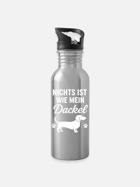 Dackel Spruch Liebe - Trinkflasche mit integriertem Trinkhalm - Lightsilver