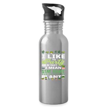 I Like To Party Funny Plant Lover - Water bottle with straw - silver - Right