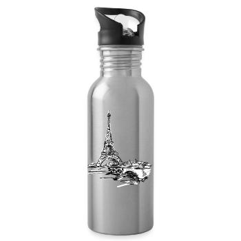 Pariser Skyline: Skizzenhafter Eiffel Turm - Trinkflasche mit integriertem Trinkhalm - Lightsilver - Rechts