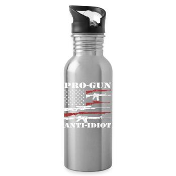 Pro-Waffen, Anti-Idiot - Trinkflasche mit integriertem Trinkhalm - Lightsilver - Rechts