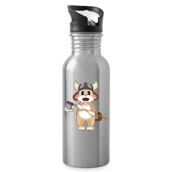 Dog Viking Axe - Water bottle with straw - silver - Right