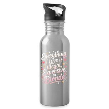 Everything I Love Illegal Expensive Blonde Männer - Trinkflasche mit integriertem Trinkhalm - Lightsilver - Rechts