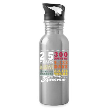 25 years 300 months 9,132 days 219,168 hours - Water bottle with straw - silver - Right