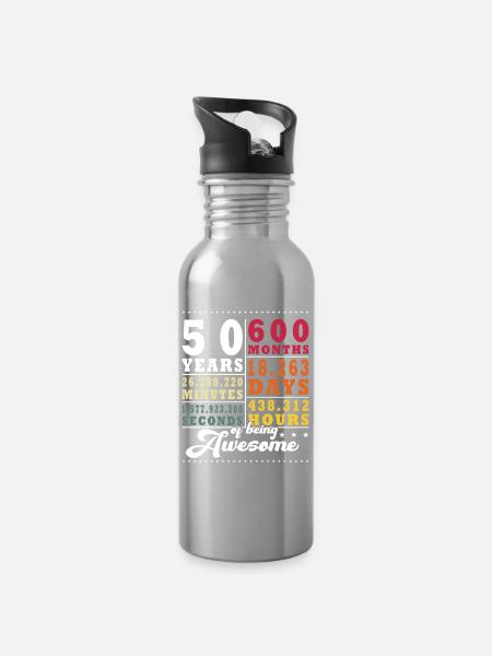 50th Anniversary Forty-fifth Birthday - Water bottle with straw - silver