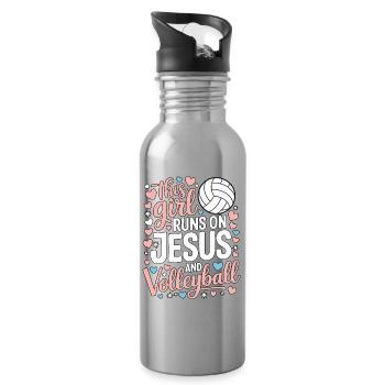 Dieses Mädchen liebt Jesus & Volleyball - Trinkflasche mit integriertem Trinkhalm - Lightsilver - Rechts