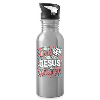 Dieses Mädchen liebt Jesus & Volleyball - Trinkflasche mit integriertem Trinkhalm - Lightsilver - Rechts