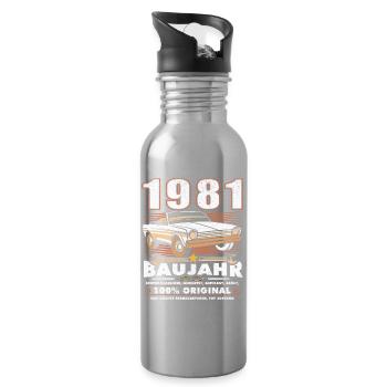 Birthday - Oldtimer 1981 - Water bottle with straw - silver - Right