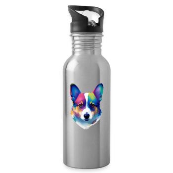Pembroke Welsh Corgi Colorful Pop Art Dog - Water bottle with straw - silver - Right
