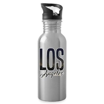 Los Angeles Skyline Schriftzug - Trinkflasche mit integriertem Trinkhalm - Lightsilver - Rechts