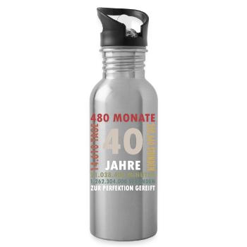 40 Jahre Vierzigster Geburtstag Geschenk - Trinkflasche mit integriertem Trinkhalm - Lightsilver - Rechts