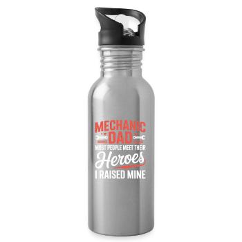 Mechanic Dad Heroes I Raised Mine Father's Day - Water bottle with straw - silver - Right
