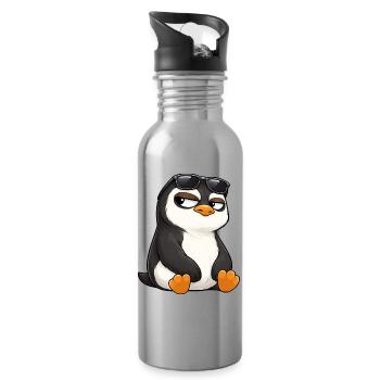 Cool cartoon penguin with sunglasses skeptical - Water bottle with straw - silver - Right