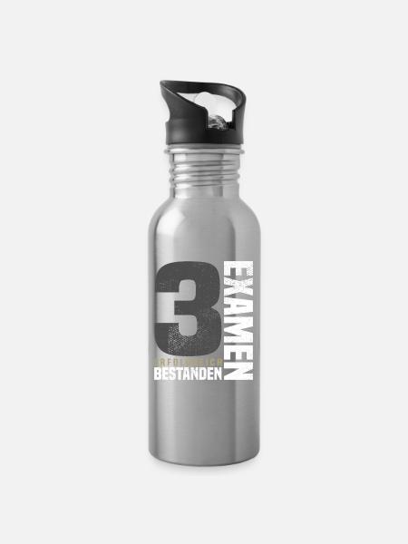 3. Examen Glückwunsch - Trinkflasche mit integriertem Trinkhalm - Lightsilver