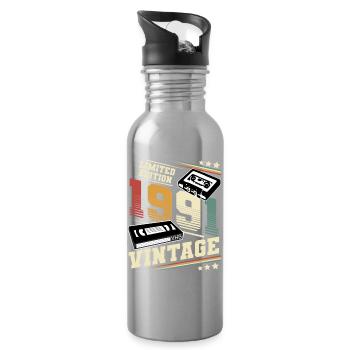 1991 Year of birth Year of manufacture Birthday vintage - Water bottle with straw - silver - Right