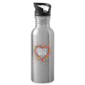 Konfetti im Herzen - Karneval im Blut Kostüm - Trinkflasche mit integriertem Trinkhalm - Lightsilver - Rechts