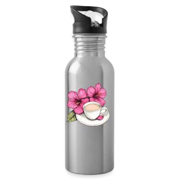 Hibiscus Coffee Mug Impression - Water bottle with straw - silver - Right