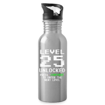 Level 25 Unlocked Shirt 25. Geburtstag Shirt - Trinkflasche mit integriertem Trinkhalm - Lightsilver - Rechts