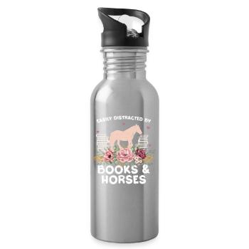Cheval et Fleurs : Amour des livres - Gourde avec paille intégrée - argent clair - Droite