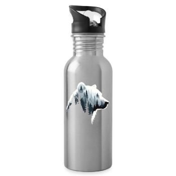 Bear, Forest, Nature, Wilderness, Animal, Bear Artwork - Water bottle with straw - silver - Right