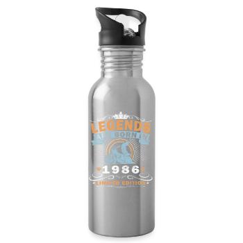 Vintage 1986 Born Motorcycle Birthday Gift - Water bottle with straw - silver - Right