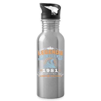 1981 Vintage Motorcycle Biker Birthday Born - Water bottle with straw - silver - Right