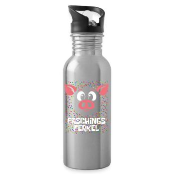 Faschings Ferkel | Kostüm Karneval Verkleidung - Trinkflasche mit integriertem Trinkhalm - Lightsilver - Rechts