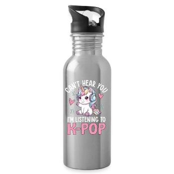Je ne t’entends pas en écoutant de la K Pop - Gourde avec paille intégrée - argent clair - Droite