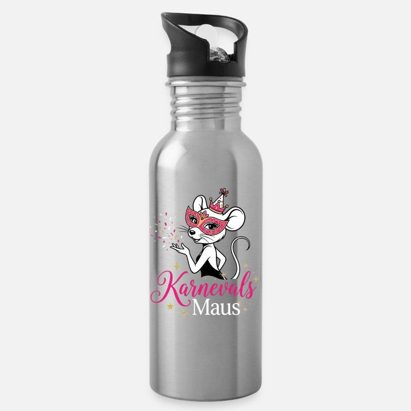 Karnevals Maus - Kölsche Mädche , Tierkostüm  - Trinkflasche mit integriertem Trinkhalm - Lightsilver