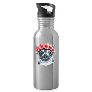 Blumenkranz Seehund - Trinkflasche mit integriertem Trinkhalm - Lightsilver - Rechts