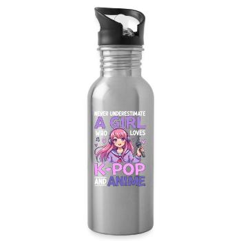 Never Underestimate Girl Who Loves K Pop And Anime - Water bottle with straw - silver - Right