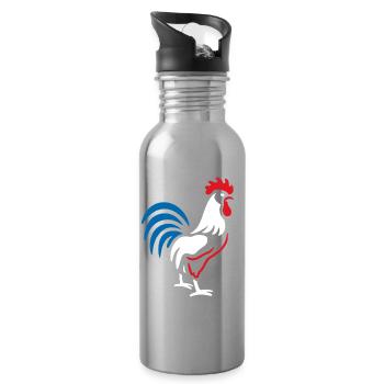 Vibrant blue red rooster - Water bottle with straw - silver - Right
