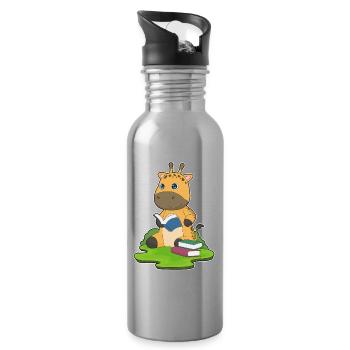 Giraffe Nerd Buch - Trinkflasche mit integriertem Trinkhalm - Lightsilver - Rechts