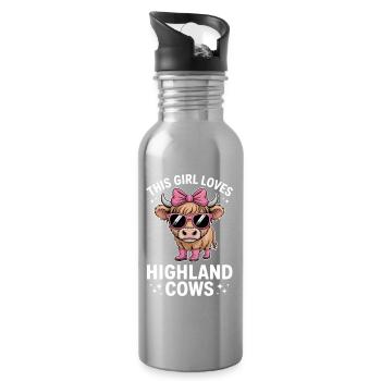 Hochlandrind Sprüche Lustige Hochlandrind Geschenk - Trinkflasche mit integriertem Trinkhalm - Lightsilver - Rechts
