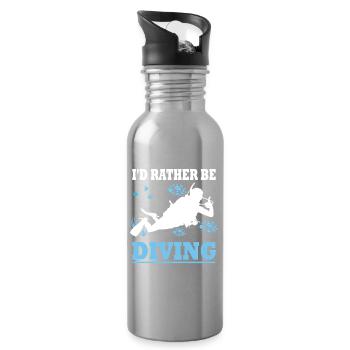I'd rather be diving - Diver Saying Gift - Water bottle with straw - silver - Right