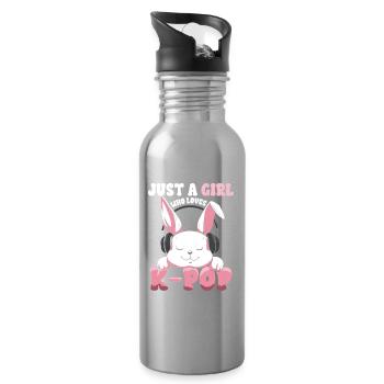 K-Pop Bunny  mit Kopfhörern - Trinkflasche mit integriertem Trinkhalm - Lightsilver - Rechts