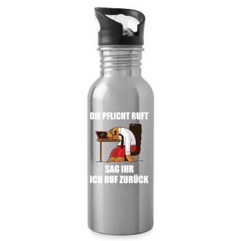 Duty calls, tell her I'll call back - Water bottle with straw - silver - Right