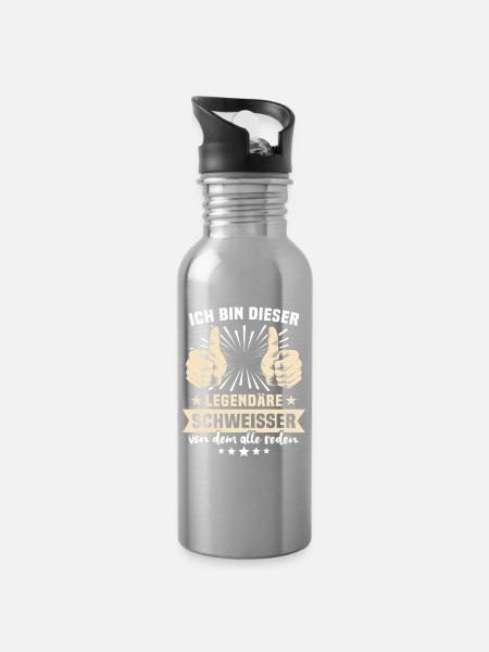 Schweisser Sprüche - Trinkflasche mit integriertem Trinkhalm - Lightsilver