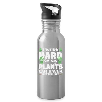 Work Hard Plant Lover Gerdener Gardening - Trinkflasche mit integriertem Trinkhalm - Lightsilver - Rechts